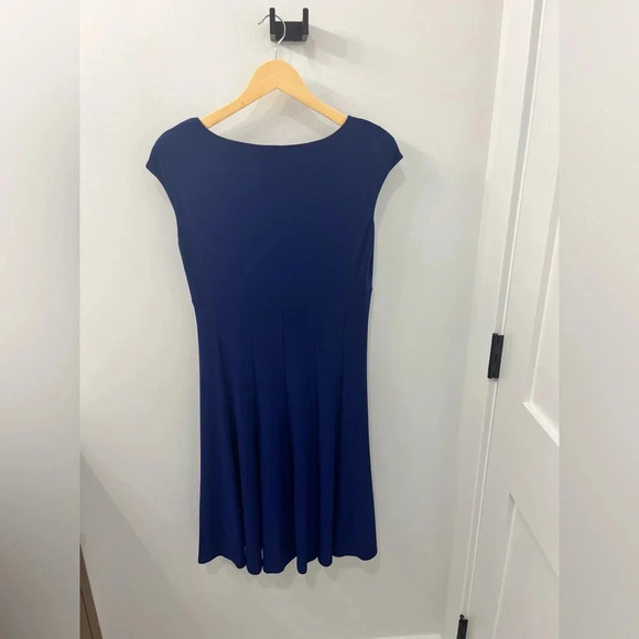 Lauren Ralph Lauren Blue Jewel Tone v neck A-line with pleating sleeveless 6 - Picture 2 of 9